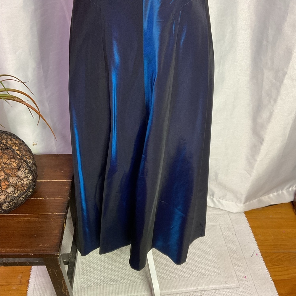 Suzi Chin for Maggy Boutique Blue Ruched Maxi Dress V neck Sleeveles - Picture 3 of 13